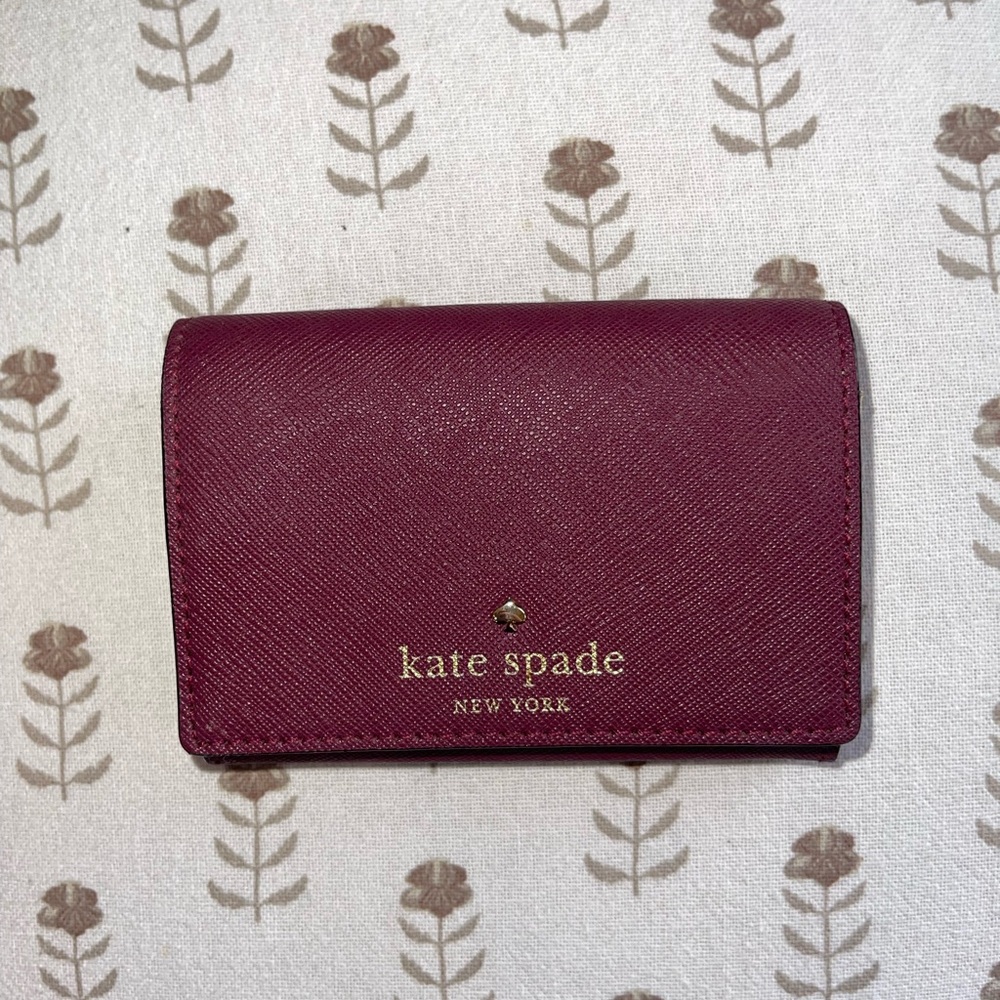 Kate Spade Burgundy Card Holder with Gold Snap